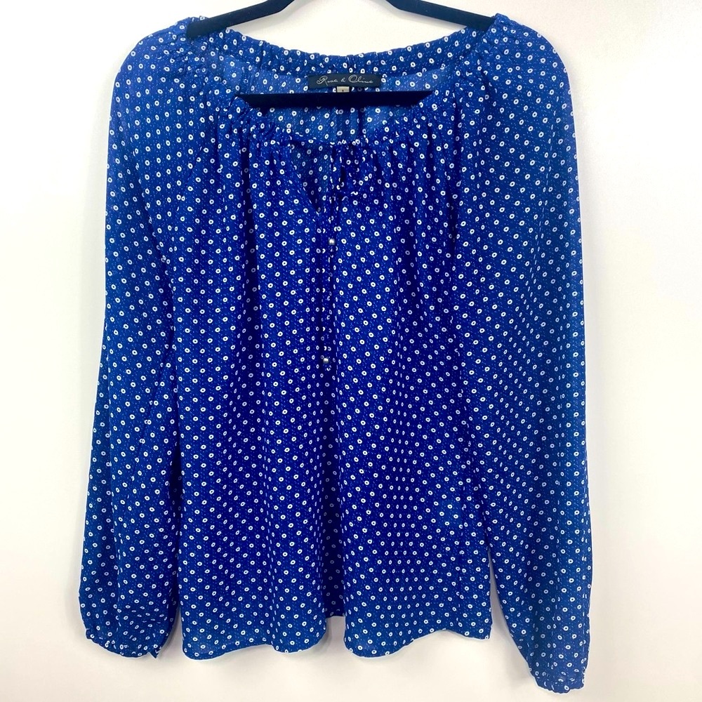 Rose & Olive Boho Top Long Sleeve Blue Size Small